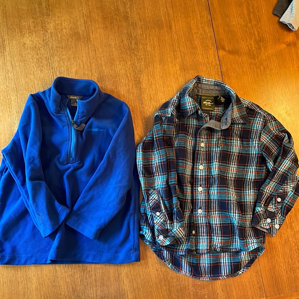 Eddie Bauer boys fleece half zip and flannel. Size 3/4T